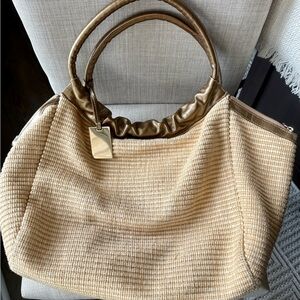 Vintage Furla Made in Italy Woven Hobo Bag - Bronze Leather Trim - Y2K